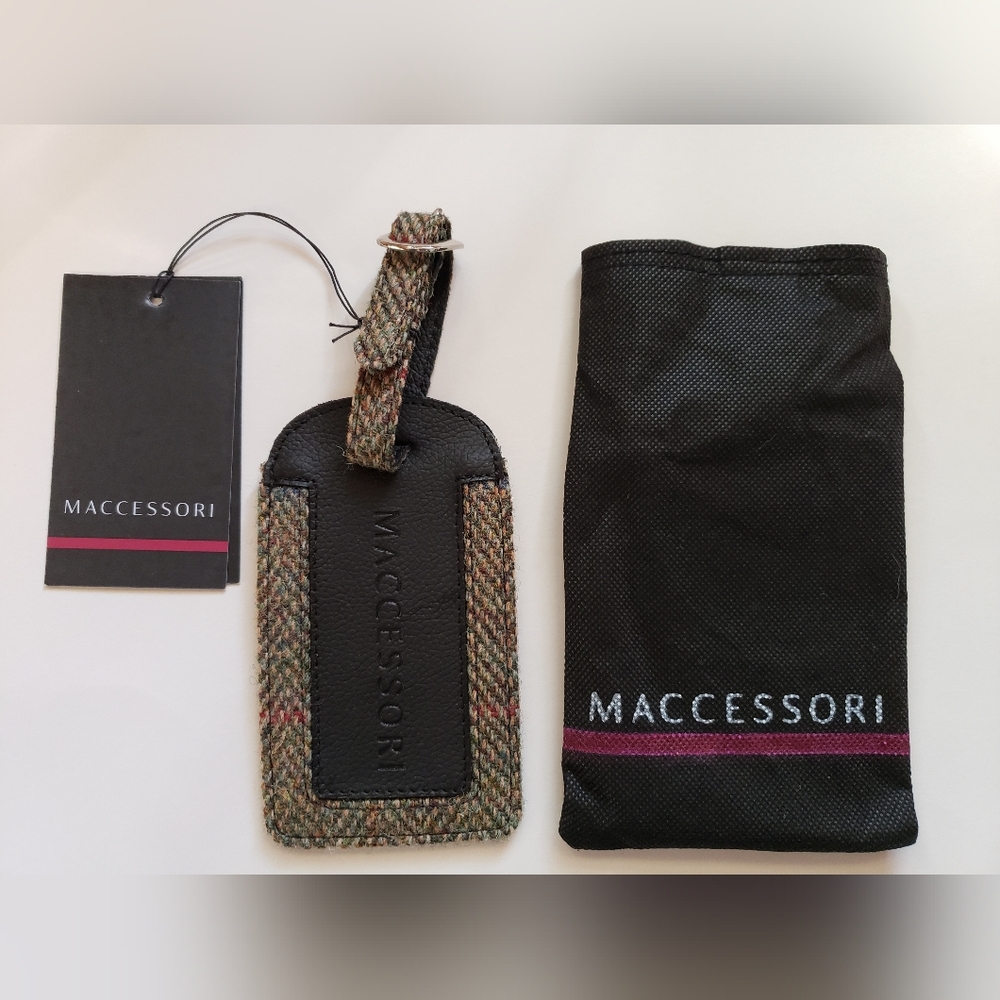 Harris Tweed Maccessori Wool Olive Green Herringbone Travel Luggage Tag NWT